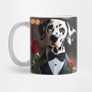 Dalmatian wearing tuxedo and bow tie with red rose Mug